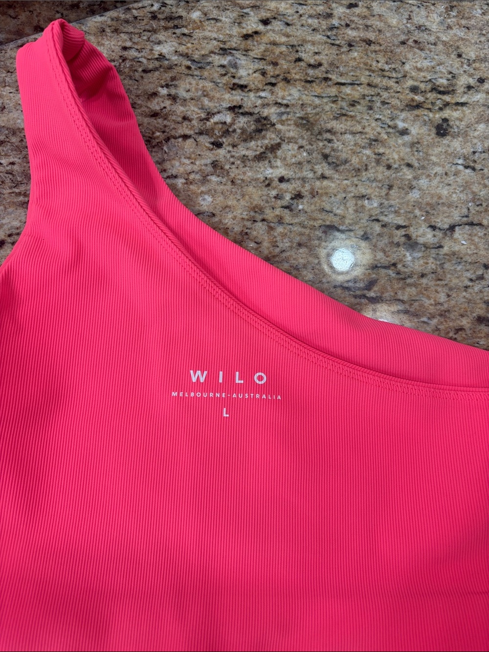 WILO the label Hot coral One Shoulder ribbed Active Bra top cropped Top Size L - Picture 5 of 11